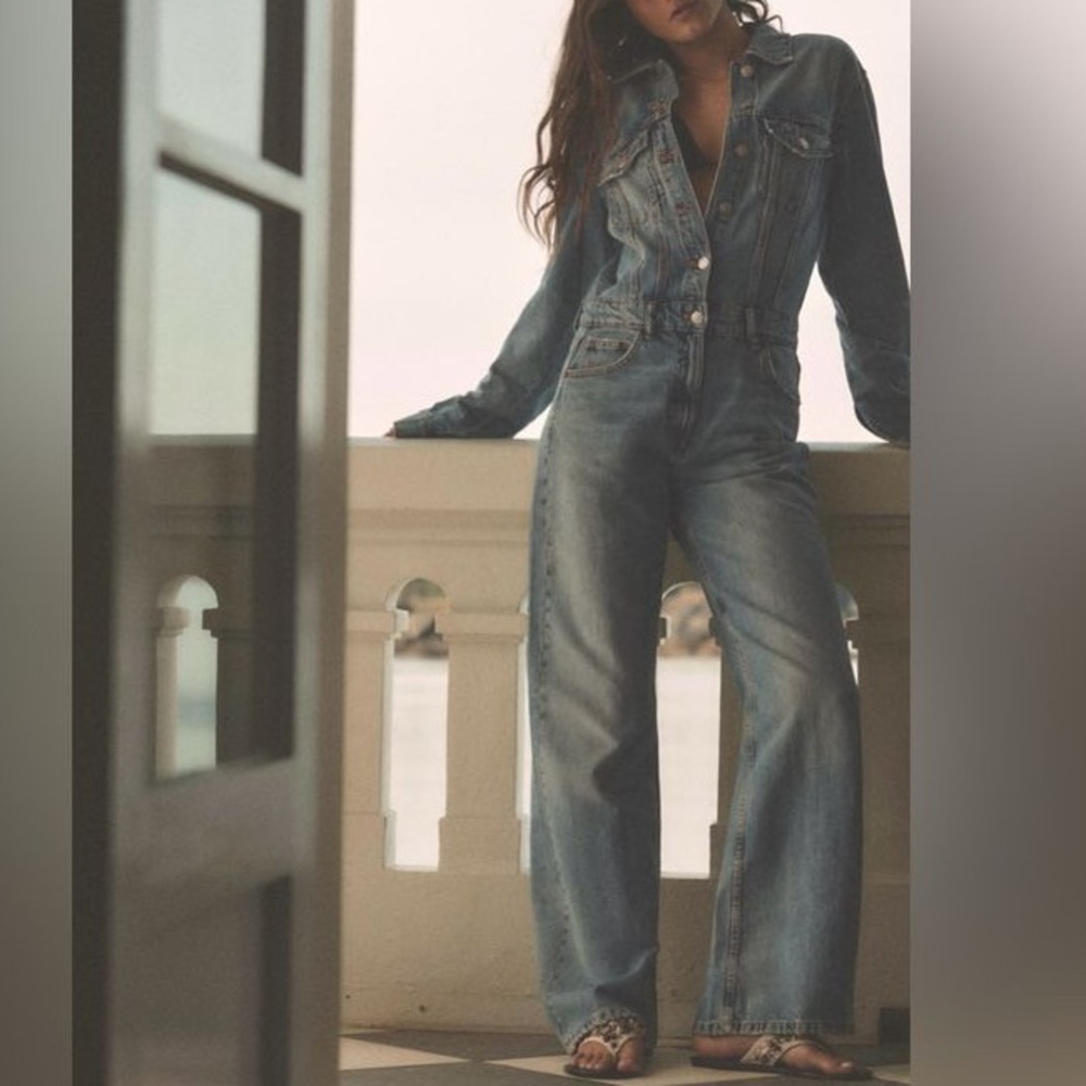 Zara LONG DENIM JUMPSUIT